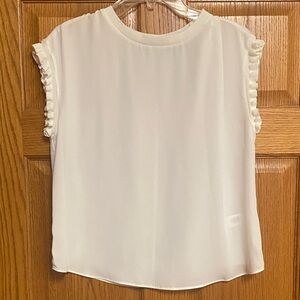 T Tahari Cream Sleeveless Work Blouse Petite Small Business Casual Ruffle Top